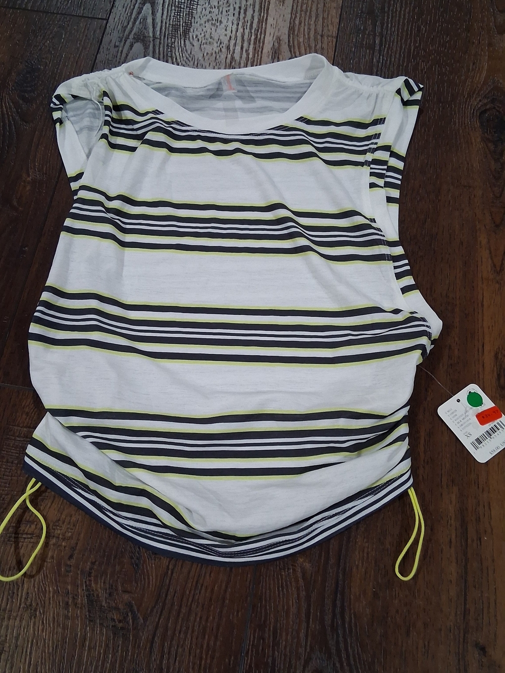 FP MOVEMENT Striped Drawstring Tank Top - White with Black & Yellow Stripes